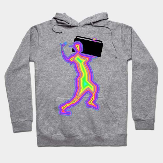 1980s Neon Silhouette with a Boombox Hoodie by Art by Deborah Camp